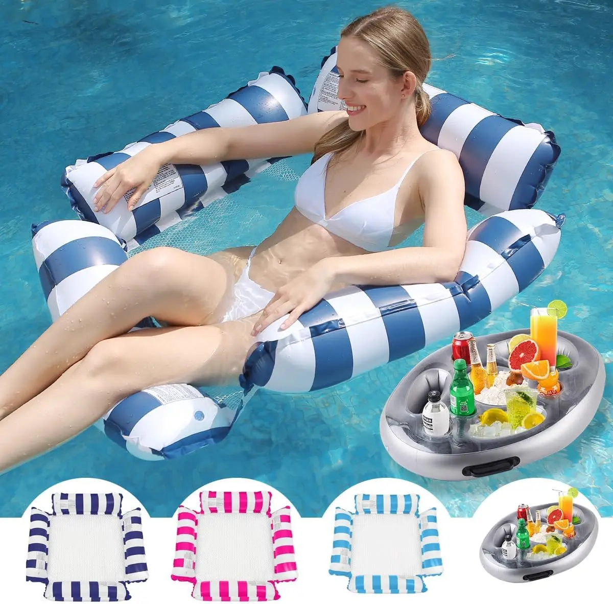 3-Pack Inflatable Swim Ring for Kids Adults+ 1 Pool Ice Bar Durable Pool Float Fun Beach Toy Easy to Inflate Bright Colors Perfe