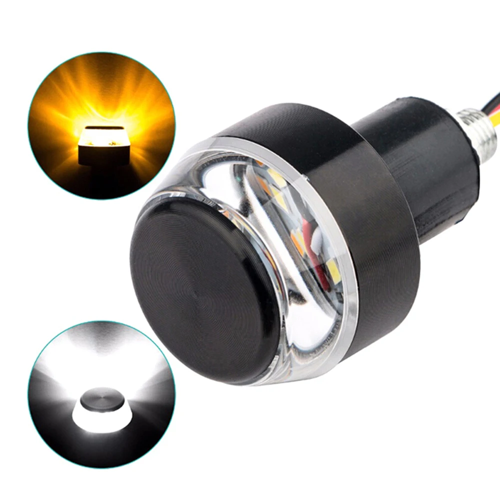 2 Pcs 12V White Yellow Flasher Handle Grip Bar Blinker Side Marker Lamp Lighting Motorcycle LED Handlebar End Turn Signal Light