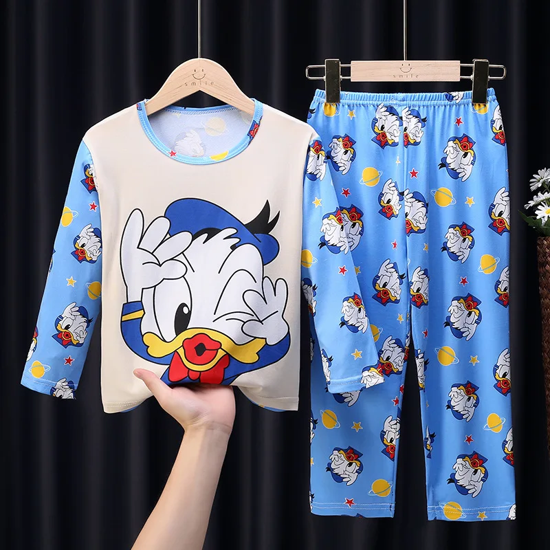 New Spring Summer Children\'s Pajamas Sets Donald Duck Cartoon Boy Long Sleeved Sleepwear Kids Winnie Bear Set Baby Girls Pyjama