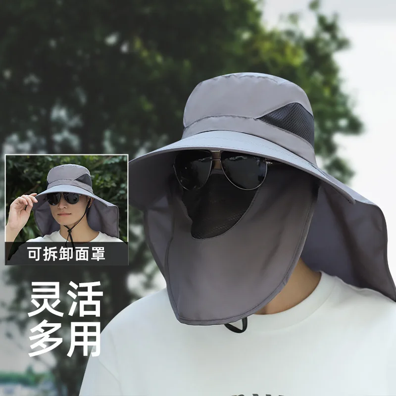 

Hot Selling Men Summer Face Mask Sun Hat Sunblock Outdoor Fisherman Hat Large Overhang Neck Visor Visor Breathable Fishing M5