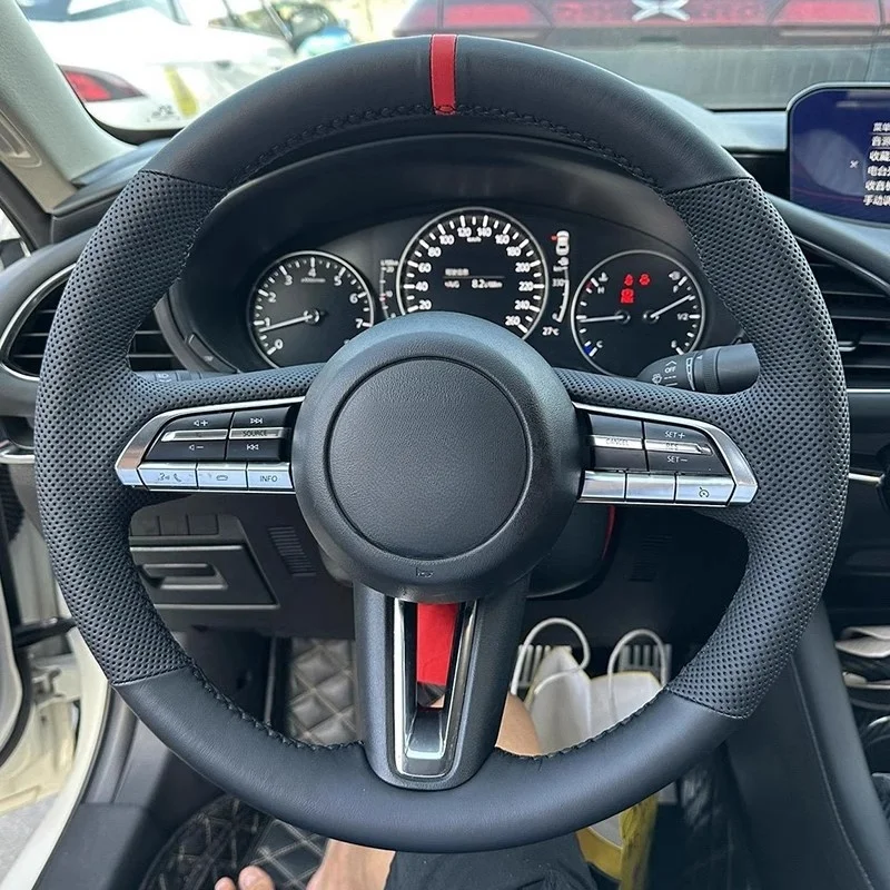Customize Hand Sewing Microfiber Leather Car Steering Wheel Cover For Mazda CX-30 CX30 Mazda 3 Axela Car Accessories