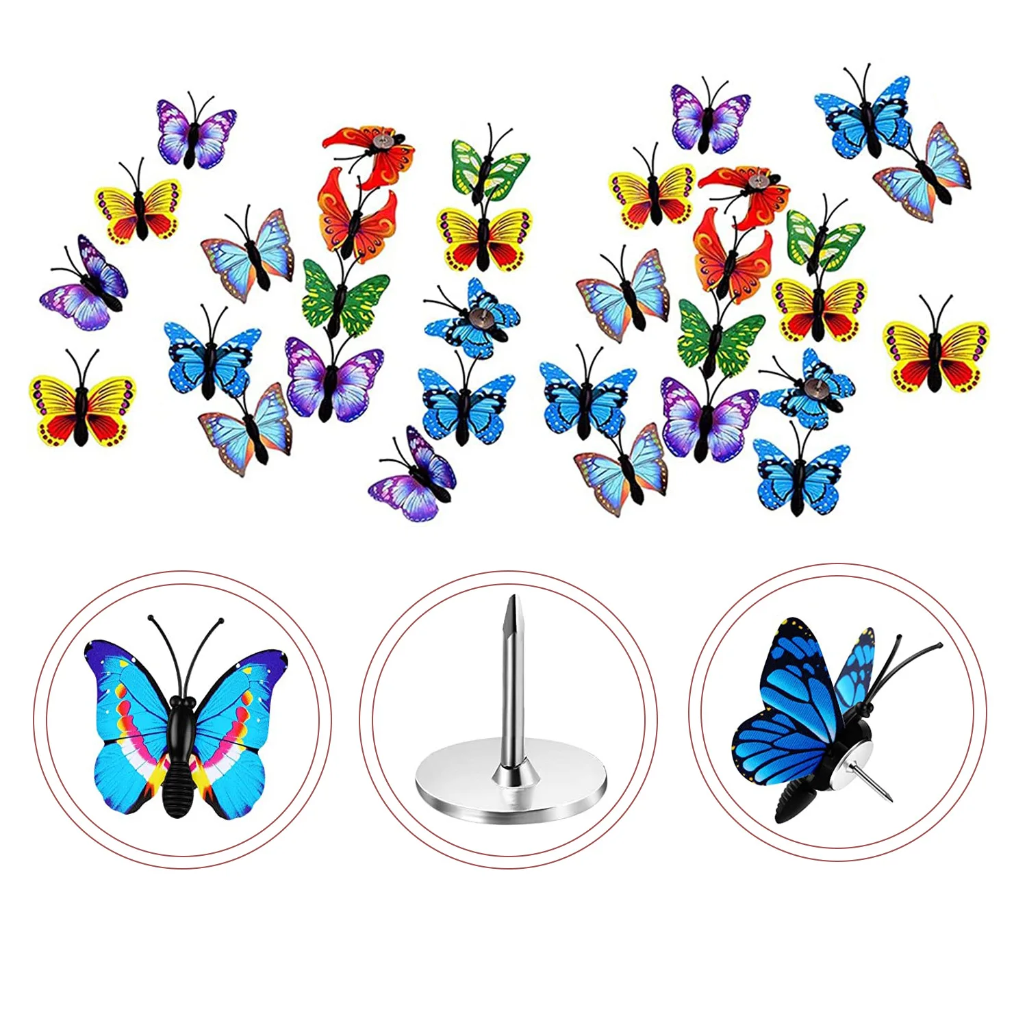 Chinchetas con forma de mariposa para decoración, alfileres de empuje para decoración, tablero de corcho, papelería de oficina, clavo fijo para pared, 30 piezas