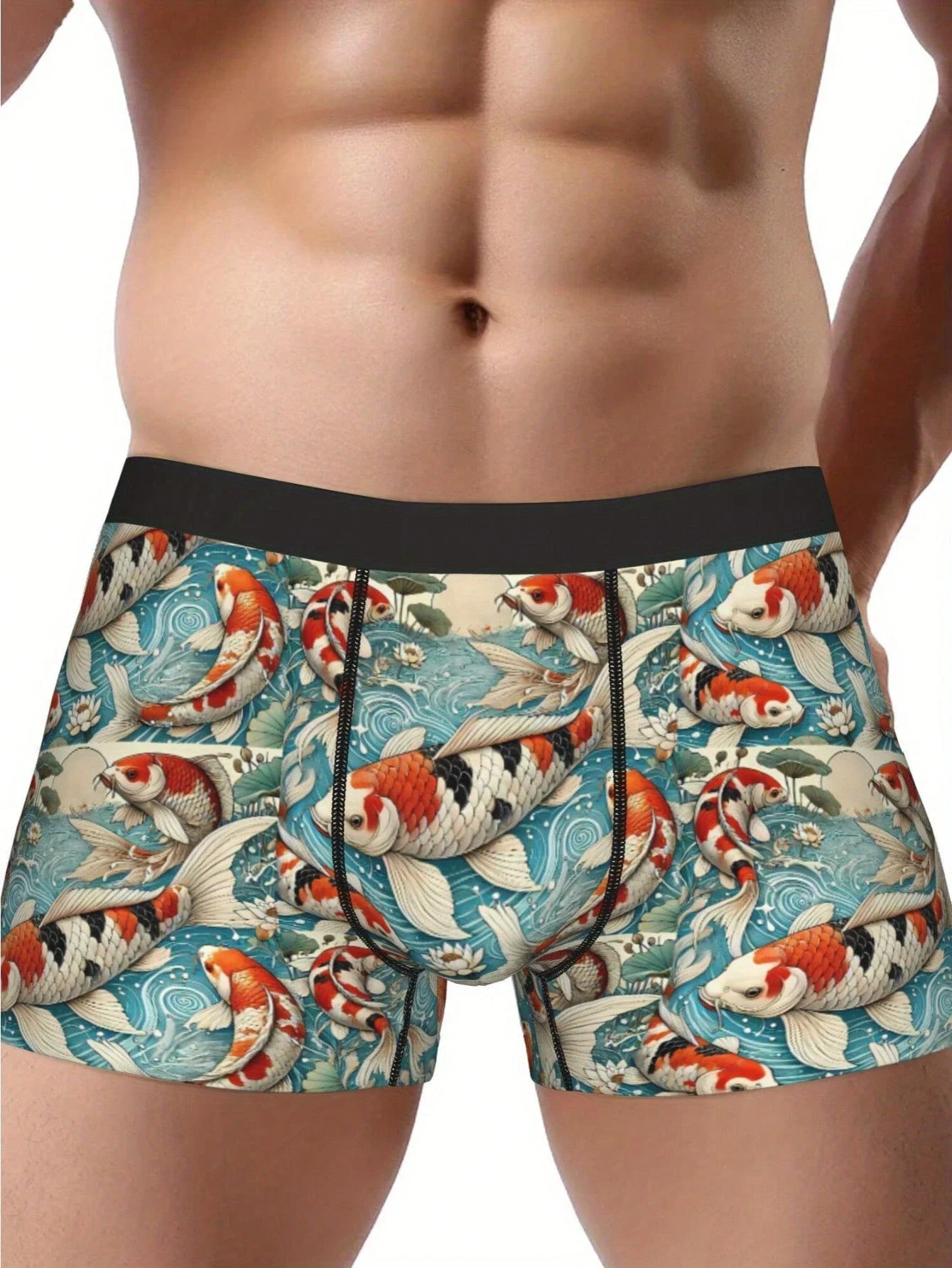 

Мужские трусы-боксеры с принтом рыбок кои, мягкое эластичное дышащее нижнее белье