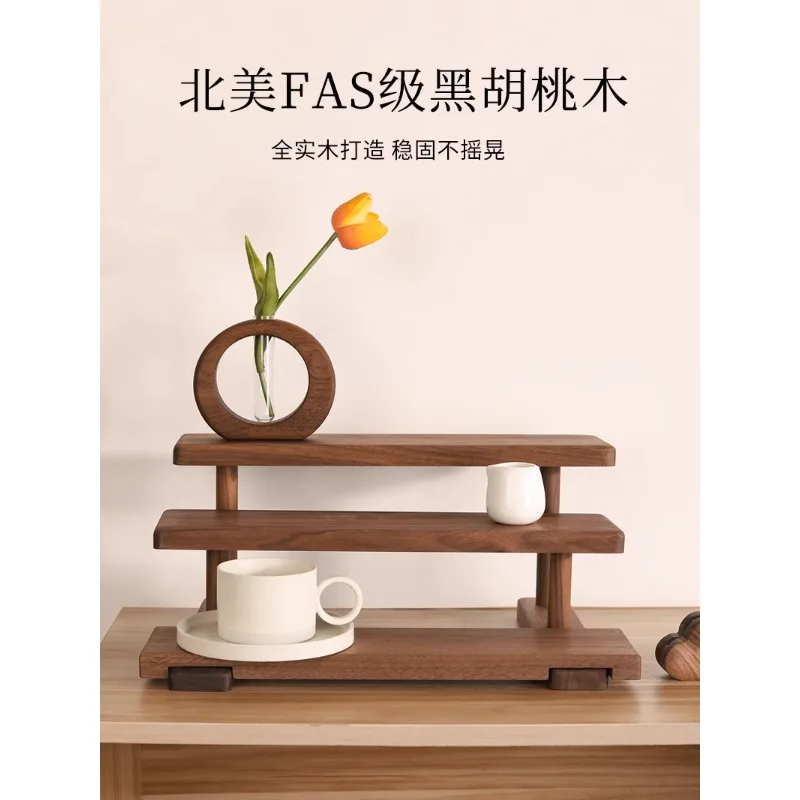 Black walnut perfume shelf desktop multi-layer solid wood cup holder dresser cosmetic storage shelf display rack