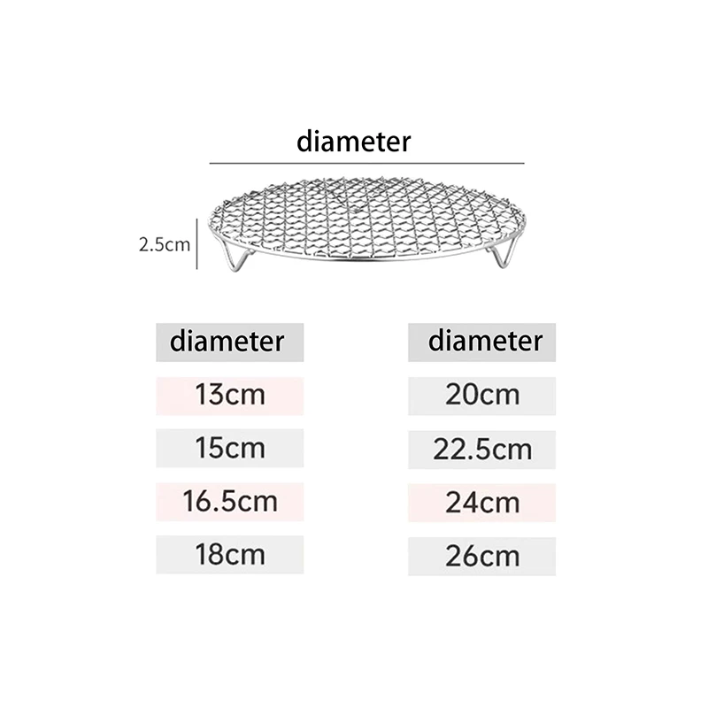 HOT! Round Air Fryer Rack With Legs Stackable Grid Grilling Rack Stainless Steel Anti-corrosion For Home Kitchen Oven Steamer