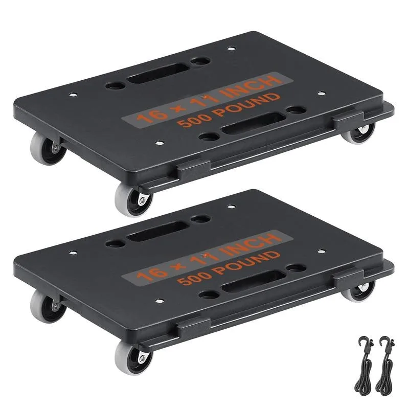 Furniture Dolly, 500 lbs Capacity Each Count, Furniture Mover with Wheels, Portable Moving Rollers 4 Wheels Heavy Duty, Small Flat Dolly Cart with Interlocking for Heavy Furniture, 2 Pack, Black view 3