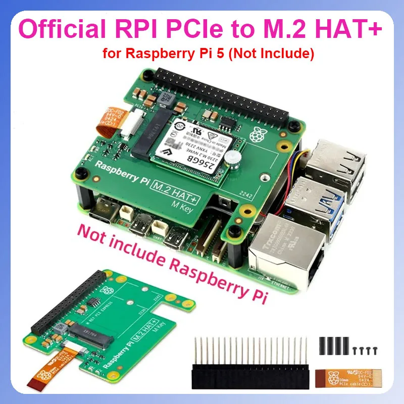 

Официальная плата расширения RPI PCIe на M.2 HAT + Raspberry Pi 5 Gen2 Gen3 NVME M.2 SSD 2230/2242 Размер M ключ PCI Express GPIO PI5