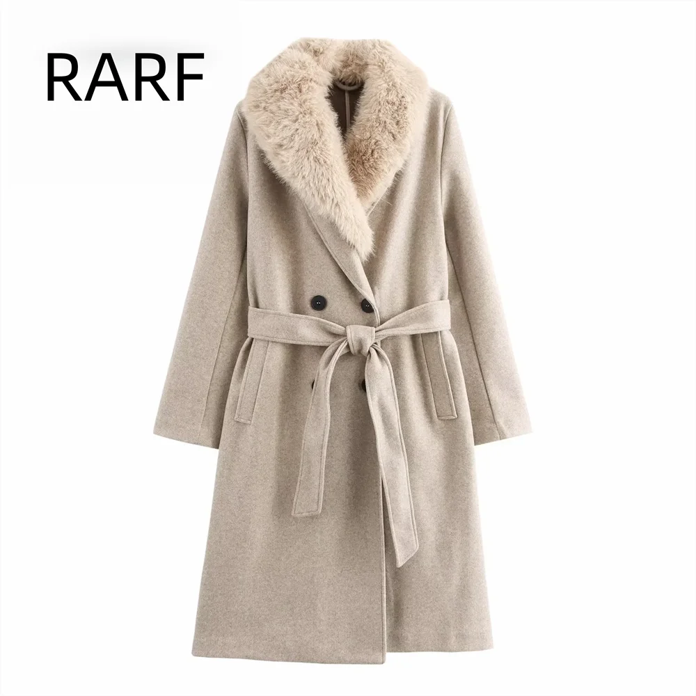 

2024New autumn and winter products with fashionable temperament artificial fur effect belt lapel coat and jacket