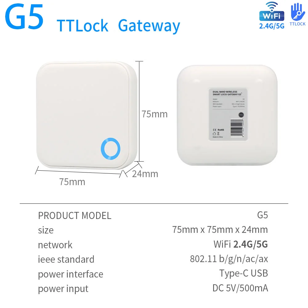 G2 G5 G6 TTlock gateway can connect to 5G WiFi TTLock Or TTHotel APP G5 WiFi Gateway 2.4G&5G WiFi For Remote Control Smart LocK