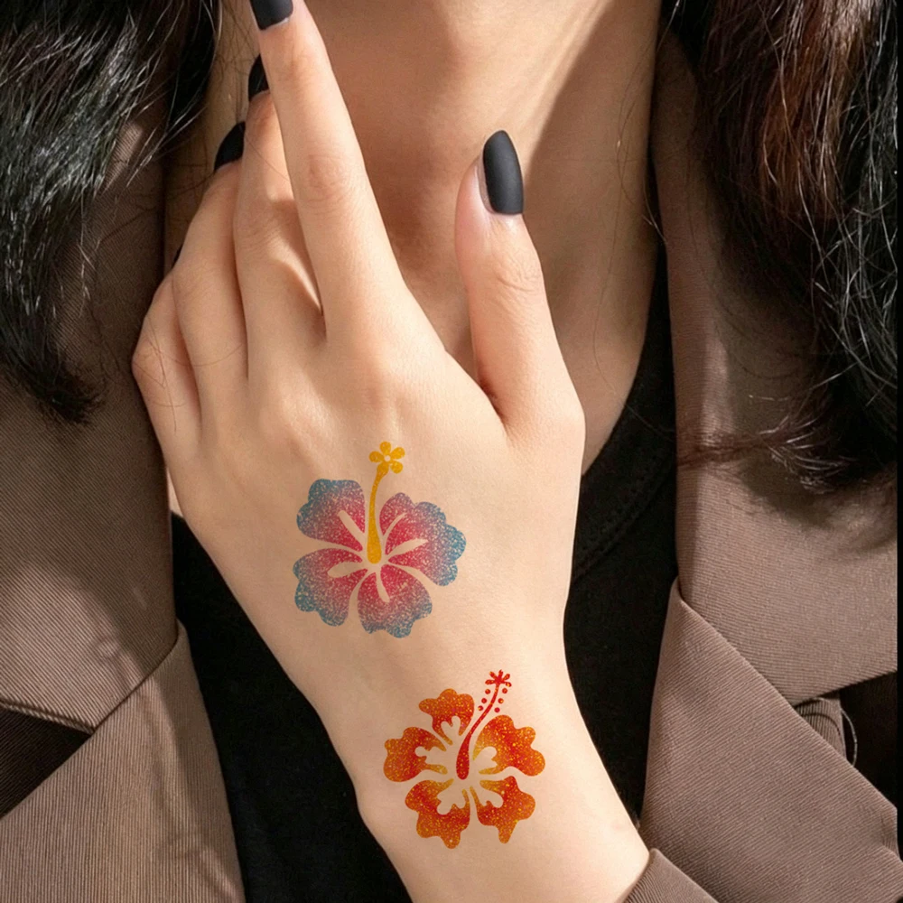 30pcs Glitter Flower Temporary Tattoo Stickers Summer Hawaii Themed Party Favors Body Decoration Floral Fake Tattoo for Women