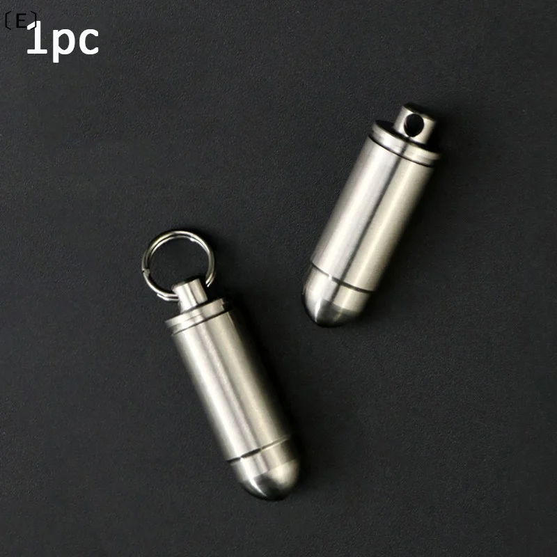 〔E〕Titanium Alloy Waterproof Pill Box Portable Sealed Pill Storage Bottle First Aid Medicine Container With Keychain Pendant