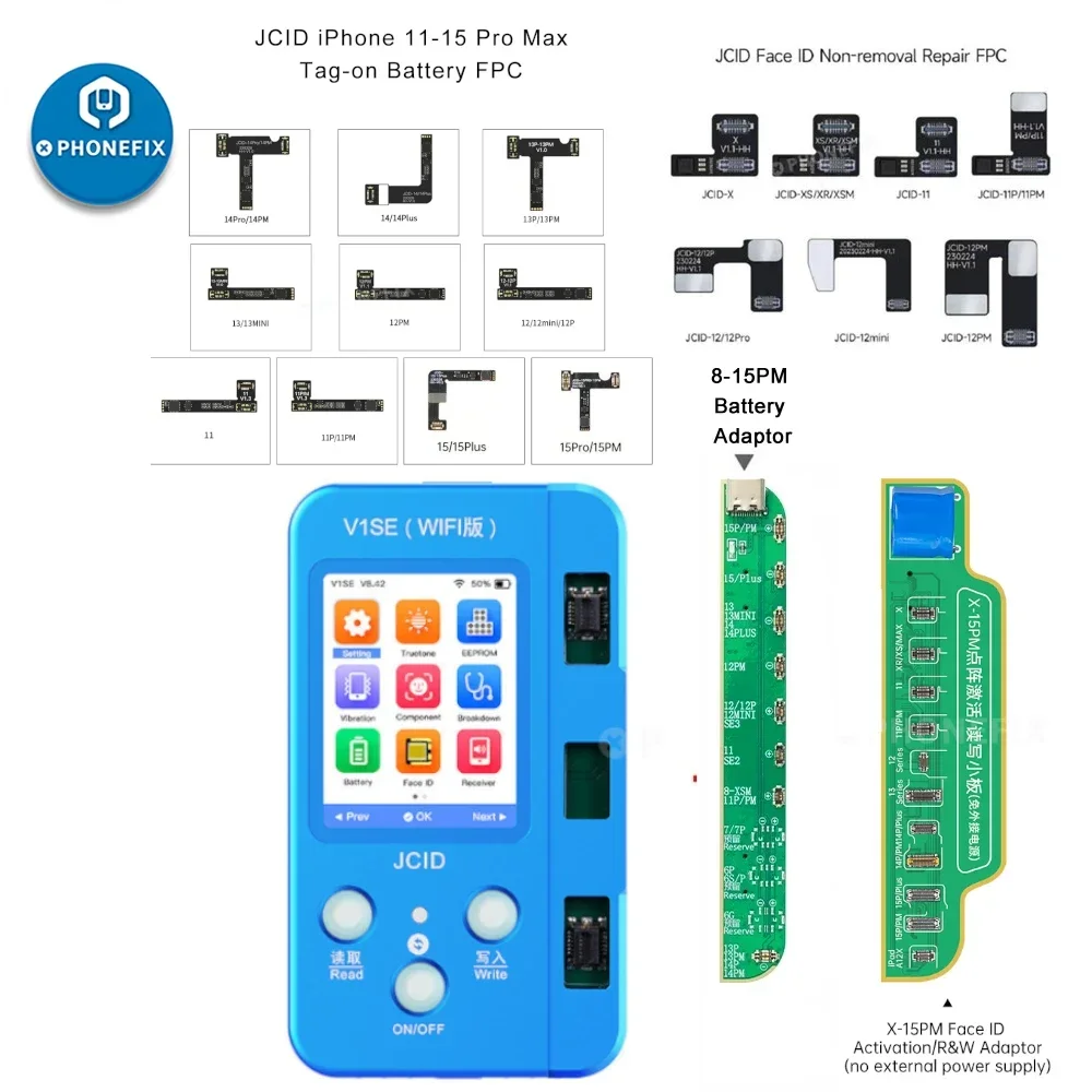 JCID V1SE WIFI Programmer for ipad iPhone X-16PM Original Color Touch Shock Rear Camera True Tone Face ID Battery Repair Tools