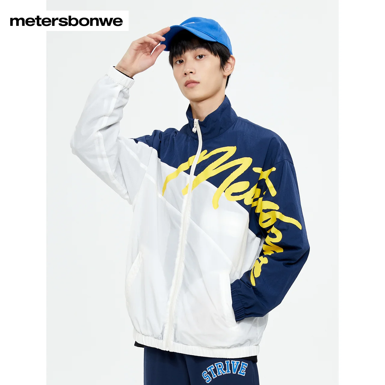 Metersbonwe-Men's Jacket Stand Collar Color Clash Printing Loose Short New Casual Coat Student Spring Autumn