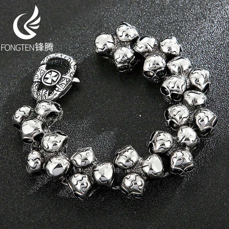 Vintage Fashion Exhibition - Fongten Vintage roestvrijstalen schedelhoofd herenarmband Creatieve
