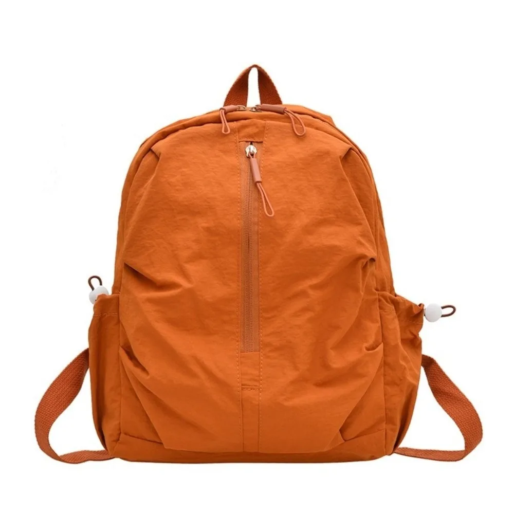 Casual Pleated Nylon Backpack Solid Color Large Capacity Rucksack Durable Lightweight Student School Bag Travel