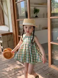 Summer Girls Clothing Sets 2024 Fashion Plaid Vest Skirt Shorts 2 Pcs Sets Korea Style Kids Clothes Toddler Girl Clothes Suit