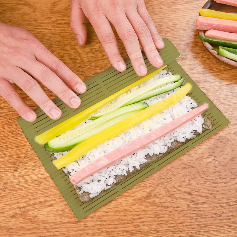 Large Green Plastic Sushi Tool Kimbap Sushi Roll Diy Onigiri Rice Paddles Tools Bamboo Sushi Mat Sushi Machine Tool Home Kitchen image 3