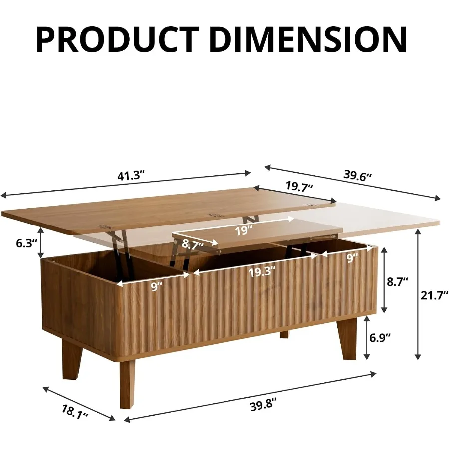 4 in 1 Lift Top Coffee Table with Storage for Living Room, engineered wood, walnut finish, hidden compartment and adjustable he