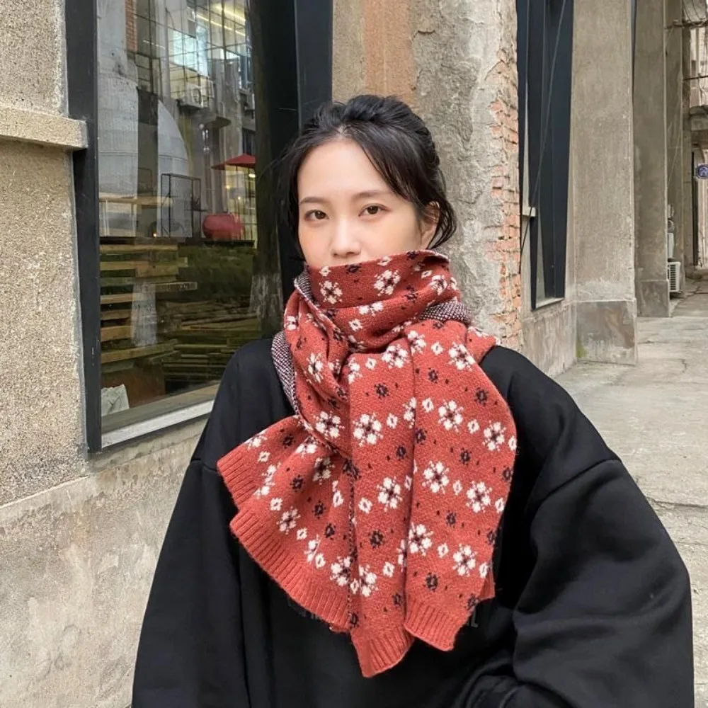 

Повседневный цветочный узор, ветрозащитный студенческий женский шарф из искусственной шерсти, шарф в корейском стиле, осенне-зимний шаль, шарф, аксессуары для одежды