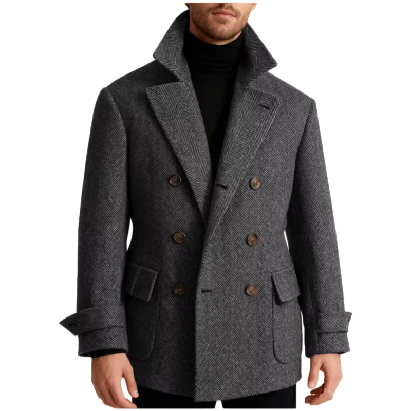 

Winter Wool Blend Suits For Men Herringbone Luxury Man Jacket Elegant Casual Blazer Business Short Coat Plus Size Men's Clothing