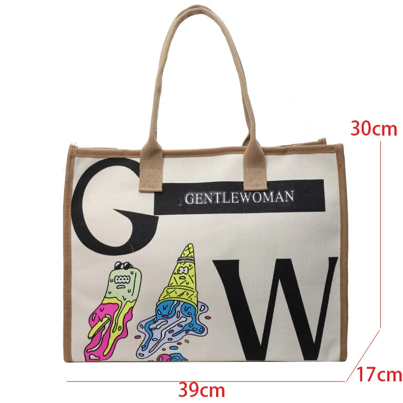 Canvas Bag Handbag For Women Simple Shoulder Bags  Large Capacity Female Work Commute Handbag Tote Korean Style Shopper Bag