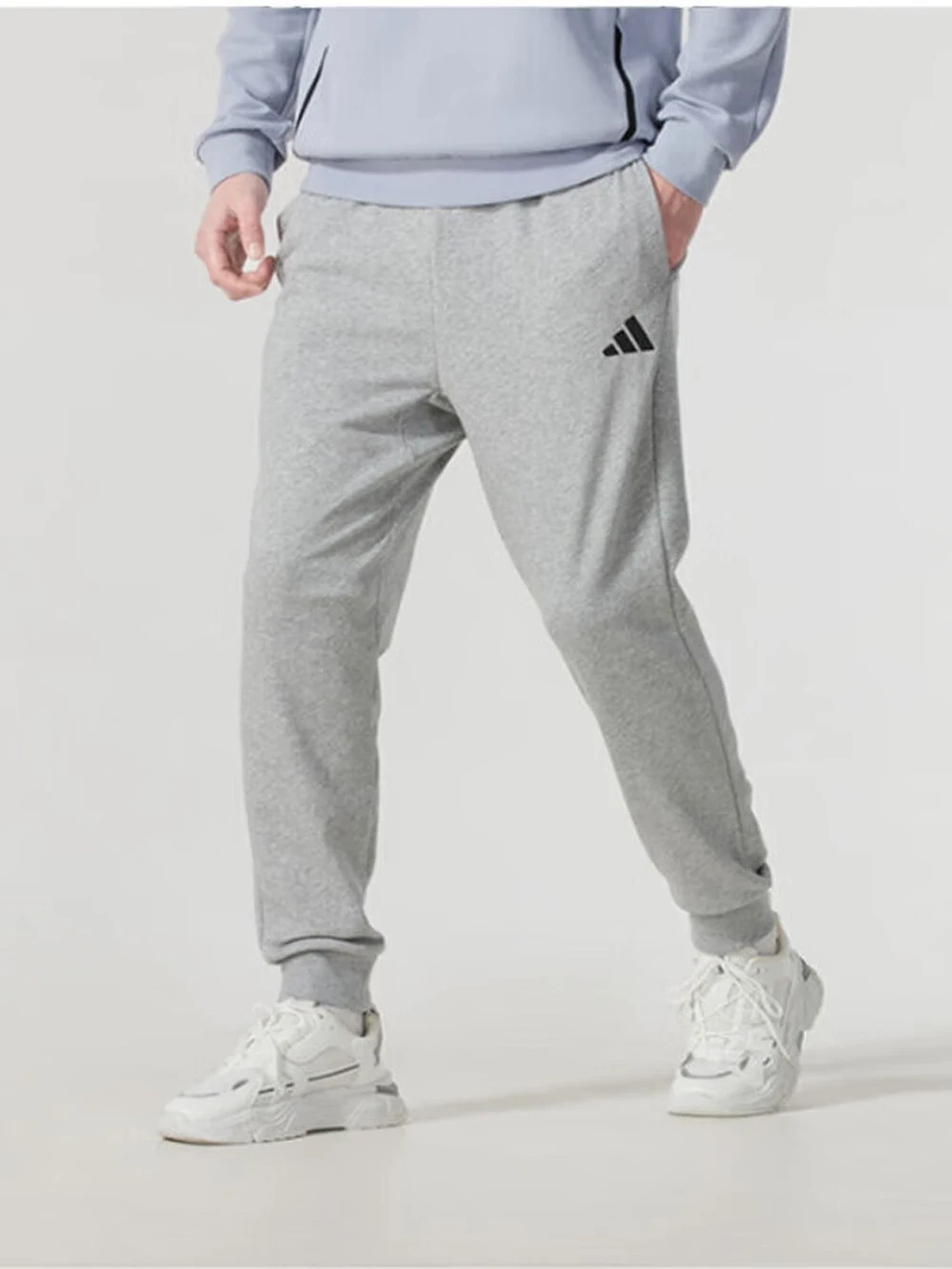 Adidas Men's Grey Heather Track Pants, Elastic Waist, Cuffed Ankles, for Sports & Casual