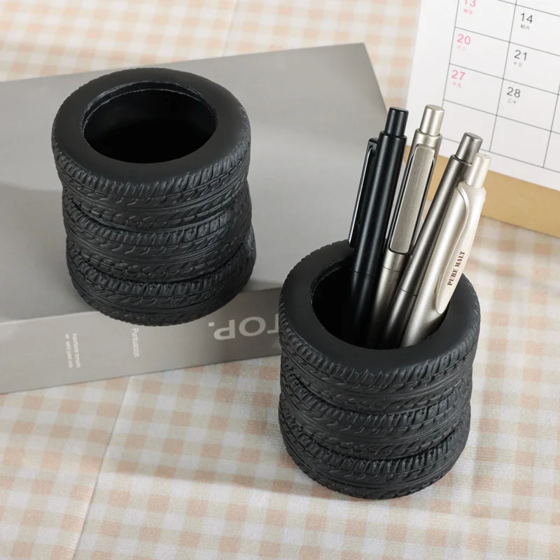 Creative Tire Shaped Pen Holder, Car Wheel Pencil Cup Desk Organizer, Office Supplies Storage, Makeup Brush Holder Decor Gift