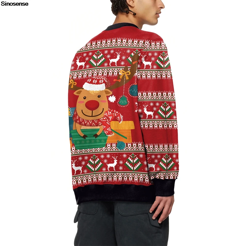 男性女性クルーネック粘着性クリスマストレーナー 3D 面白いプリントホリデーパーティージャンパートップスプルオーバートナカイ醜いクリスマスセーター