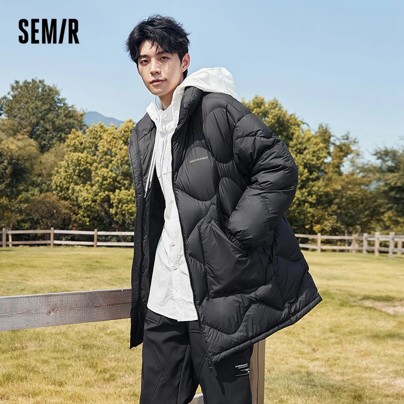 Semir Down Jacket Men 2023 Winter New Fashion Three-Proof Warm Couple Trend Simple Mid-Length Top Trend Coat