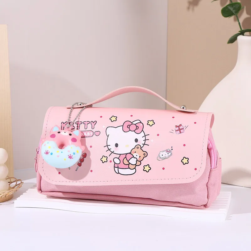 

Sanrio Hellokitty Pencil Case Cartoon Kuromi Pochacco Donut Pendant Student Large Capacity Stationery Storage Bag Holiday Gifts