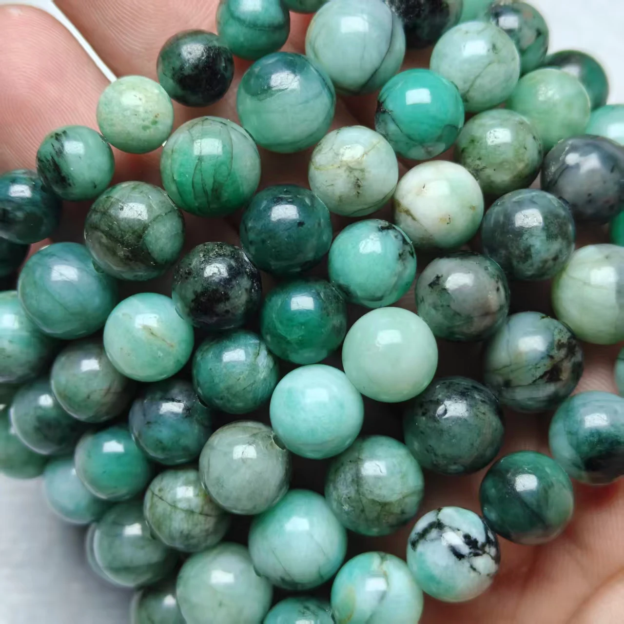 Natürliche AAA Afrikanische Smaragd-Perlen, glatt, rund, lose, für Schmuckherstellung, Design-Armband, elastisches Seil, handgefertigter Schmuck – Detail 2