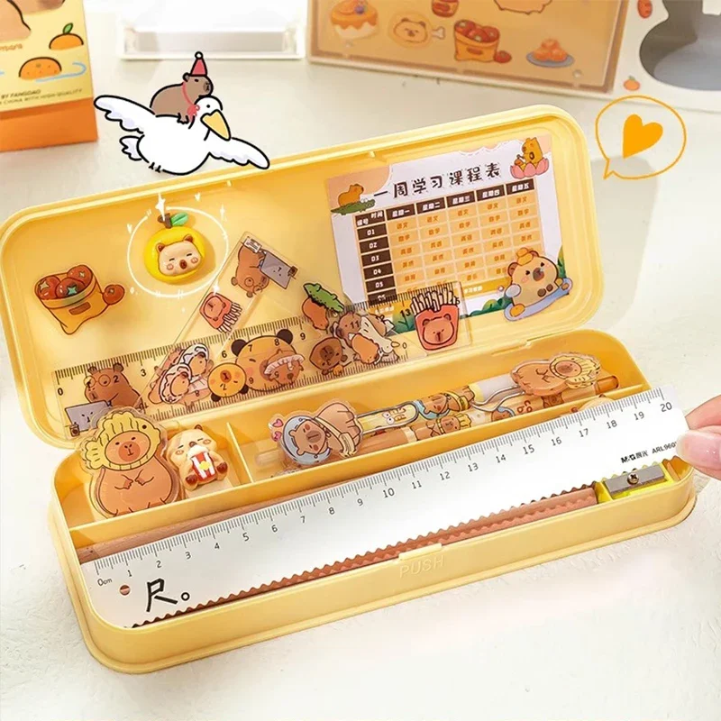 PP Plastic Pencil Case Kawaii Capibala Pencil Box Cartoon Hard Pen Box for Kids Office School Supplies Stationary Storage Cases