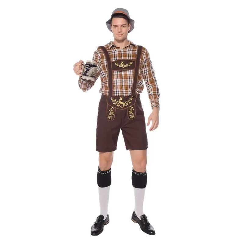 

Немецкая подтяжка для Октоберфеста Lederhosen рубашка головной убор костюм Бавария Пиво фестиваль Хэллоуин маскарадное платье