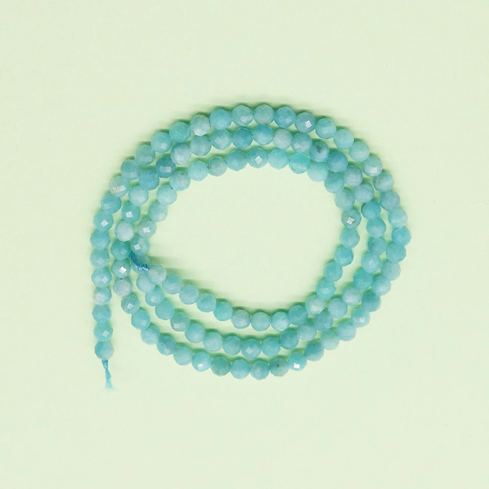 Faceted Round Natural Semi-precious Stone Beads 3-4mm Amazonite Straight-Hole Jewelry Accessory For DIY Necklace Bracelet Gifts