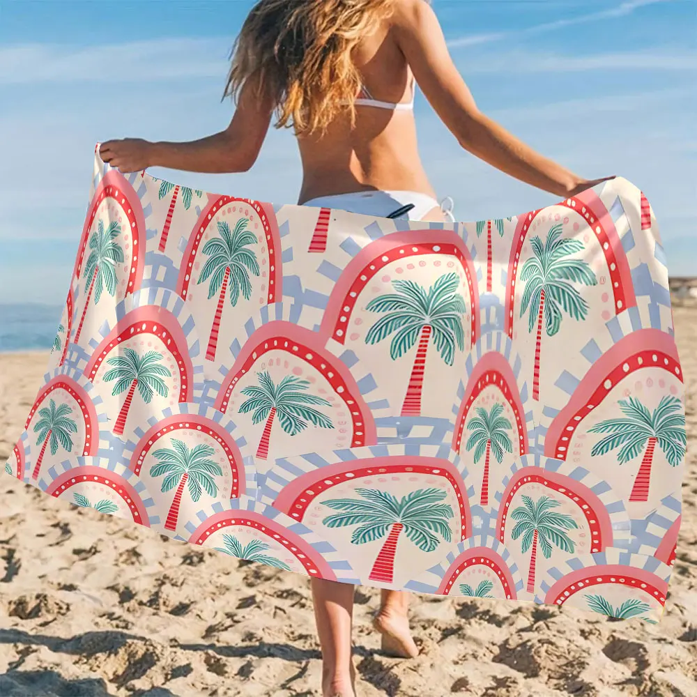 

Palm Tree Print Beach Towel Cartoon Quick Dry Microfiber Bath Towel for Swimming Surfing Camping Unisex Holiday