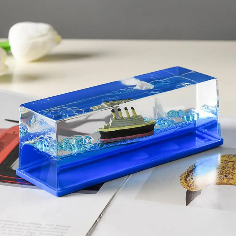 Fluid Cruise Ship Never Sink Rectangle Boy Birthday Gifts Titanic Boat Model Fluid Drift Bottle Home Office Desktop Decoration