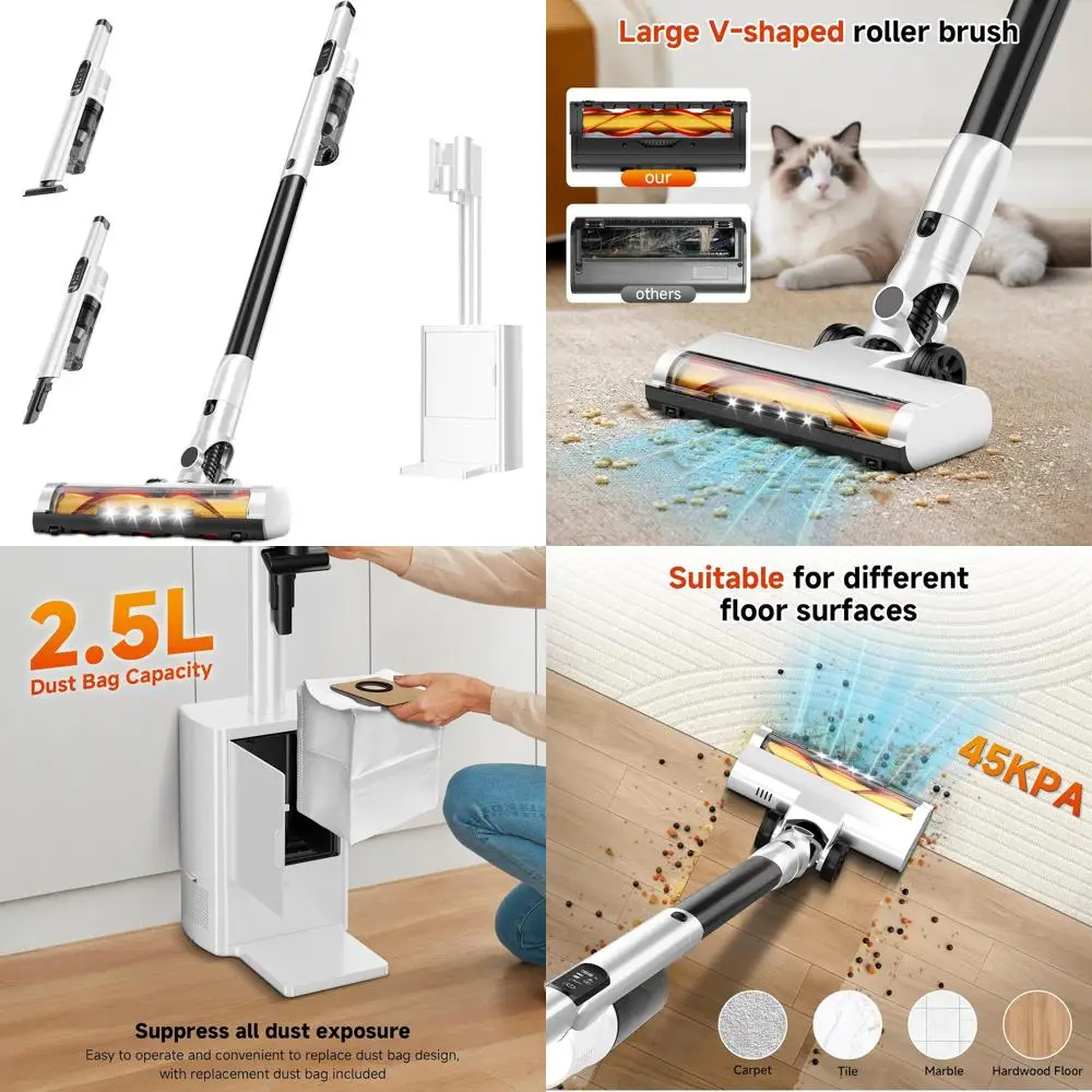 

Auto Empty Vacuum Cleaner with Self-Charging Base, Strong Suction for Pet Hair on Carpets and Hard Floors, Lightweight Anti-Dust