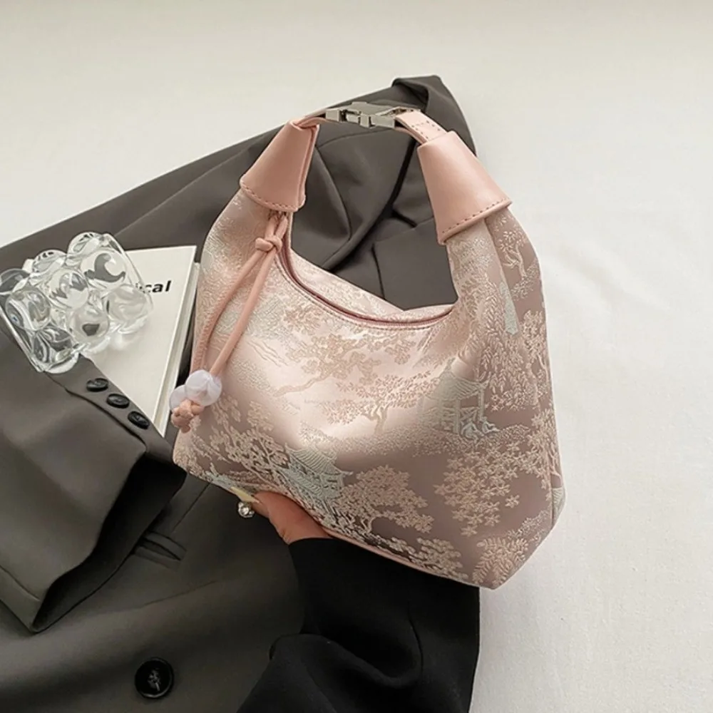 

Fashion Embroidered Chinese Style Handbag Canvas Zipper Pea Purses Luxury Adjustable Cheongsam Bag Women