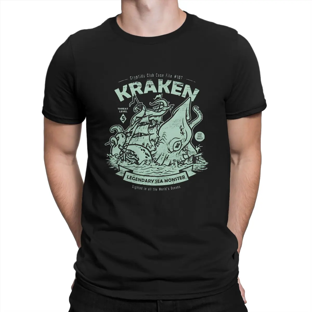 Cryptids Club Men T Shirt Kraken Unique Tees Short Sleeve Crewneck T-Shirts Pure Cotton Graphic Printed Clothes