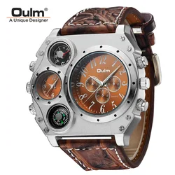 Brand OULM Watch Men Quartz Sports Leather Strap Male Military Wristwatch Clock Masculino Relogio Compass Calendar Thermometer