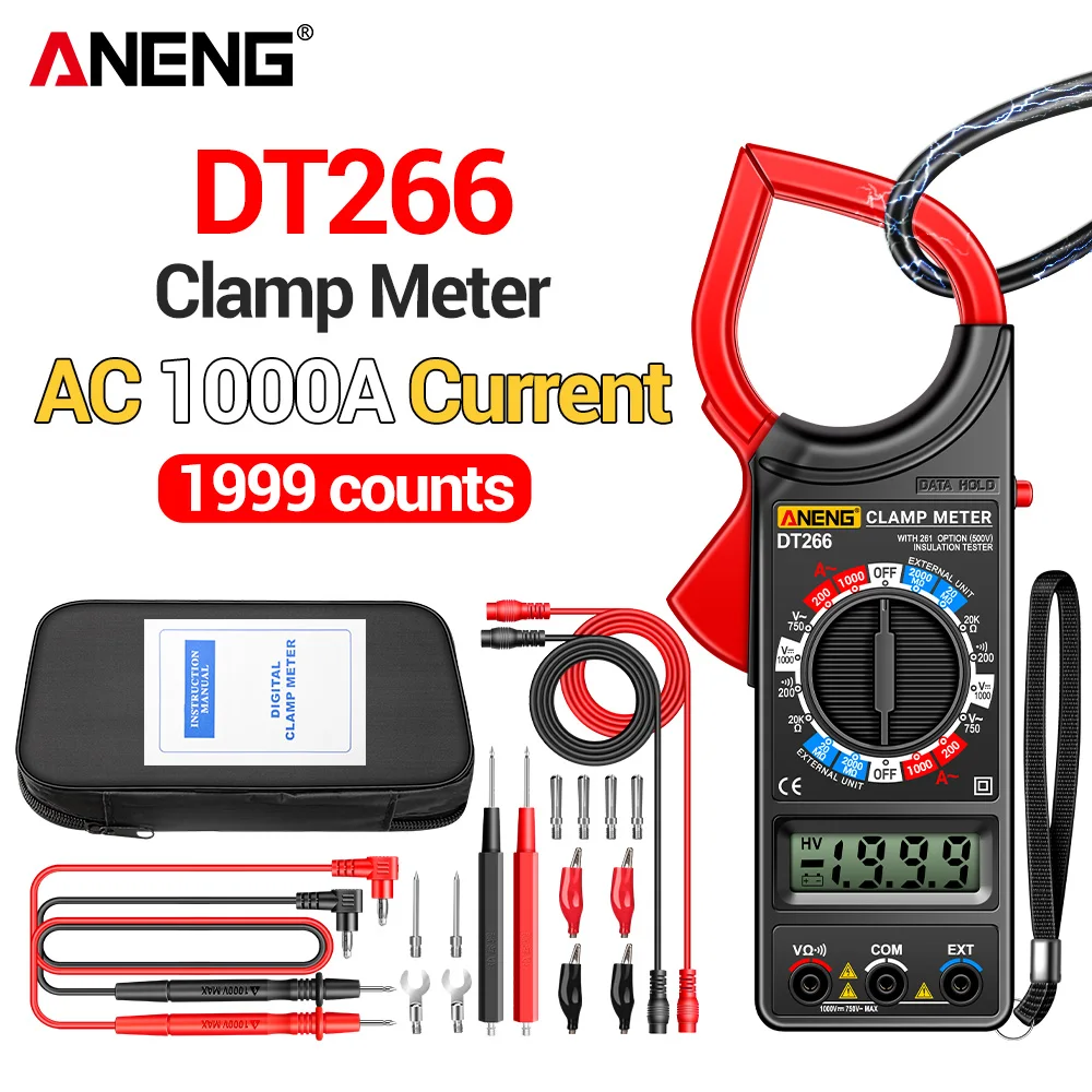 ANENG DT266-8 Clamp Meter 1000A AC Curent Ammeter Upgrade Large Resistance Ohmmeter DC/AC Voltage Voltmeter Multimeter Test Tool