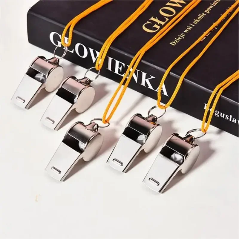 Loud Metal Whistle Professional with Rope Sport Whistle Wear Resistant Portable Stainless Steel Whistles Referee