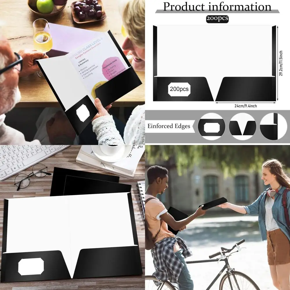 

Bulk Letter Size Glossy Laminated Pocket Folders, 200 Pack, Ideal for School, Office, Business, Teachers, College Use, Black