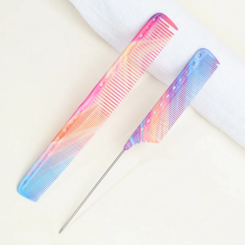 1Pc/2Pcs Pointed-Tail Hair Comb, ABS Bristle Anti-Static, Suitable For Various Hair Types, With Flowing Color Patterns