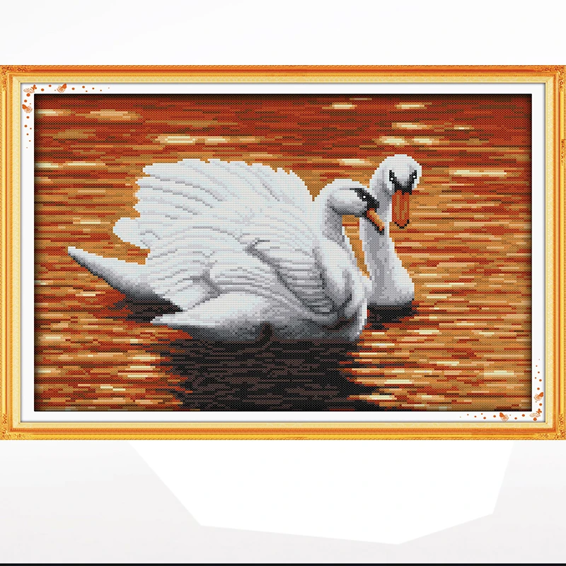 Two swans NKF cross-stitch kit living room bedroom hanging picture, 11CT/14CT cross-stitch