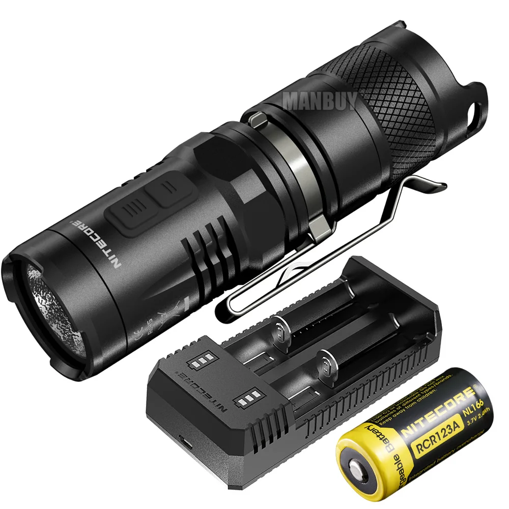 2024 Nitecore MT10C +USB Charger + Rechargeable Battery 920 LMs CREE LED Portable Tactical Flashlight for Outdoor Camping Hiking