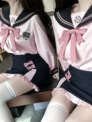 Harajuku Original Korean Jk Uniforms Academy Style Set Long Sleeved Light Pink Design Feel Wrapped Hip Skirt Lolita Girls Women