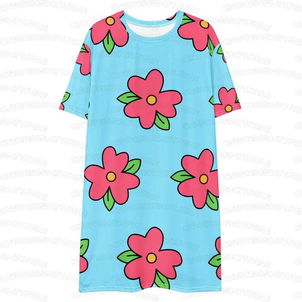Sommerkleid für Damen in Übergröße, rosa geblühtes Homer-Simpson-Kostüm, kurzärmeliges, grafisches Freizeitkleid, Homer-Simpson-Kleid – Detail 2