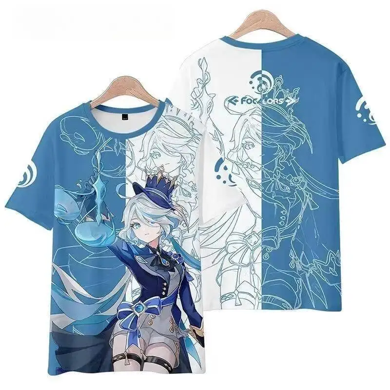 

Anime Game 2025 GS IMPACT Cos Furina De Fontaine Hydro Archon Unisex Summer Short-Sleeved T-Shirt And Shorts Pain Clothe Gift