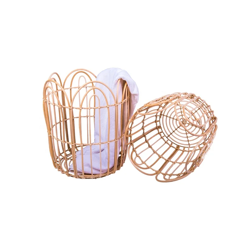 Handmade Eco-friendly Round Rattan Laundry Basket Natural Material Bedroom Bathroom Dirty Clothes Organizer storage bag baskets